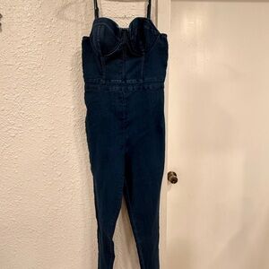 Stylish Women's Dark Blue Denim Overalls